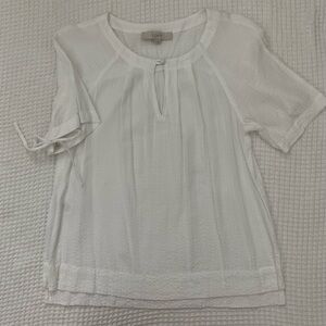 LOFT White Seersucker blouse with a Tie Back Yolk/size Small
